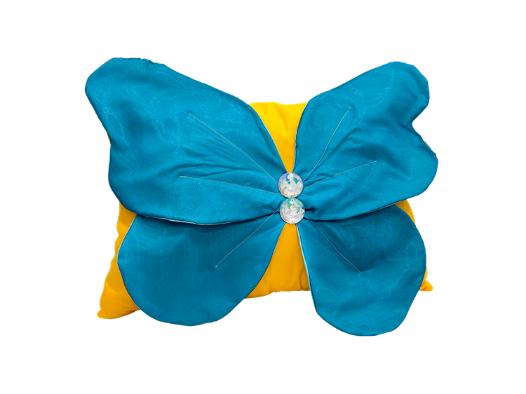 astrid Almohadón decorativo flor azul mariposa amarillo marymar 21